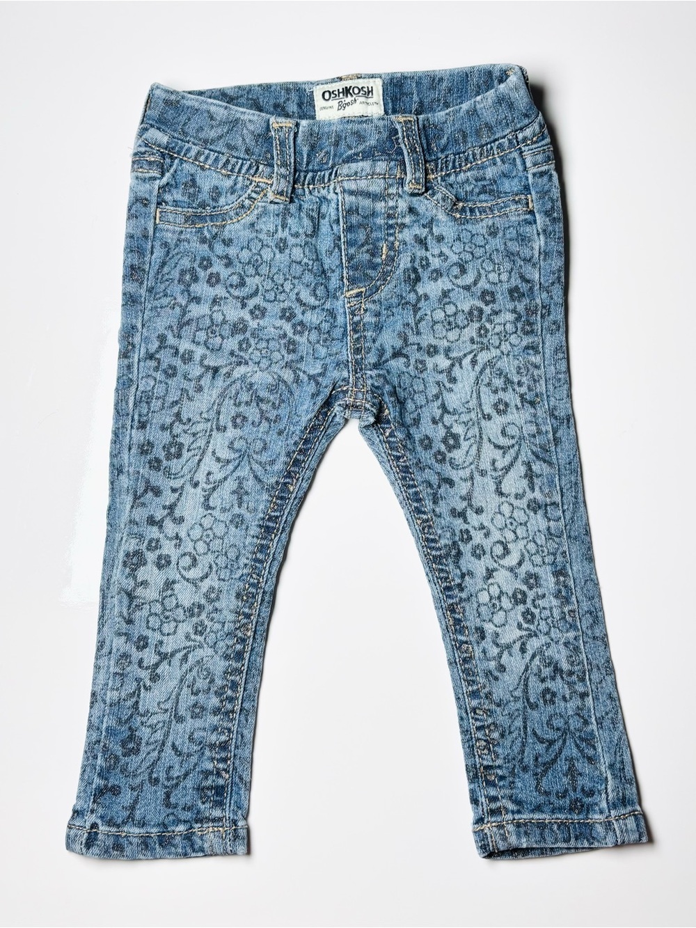 OshKosh B'gosh Blue Floral Laser Etched Stretch Denim Jeans 12M Vintage Style